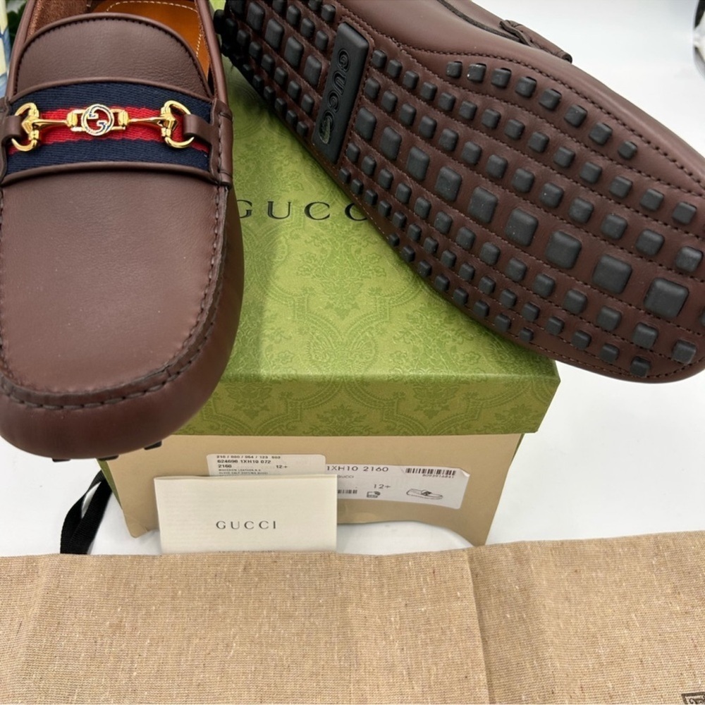 Men’s Gucci Ayrton web striped leather loafers size 12.5 fits 13 US made Italy - Picture 11 of 11